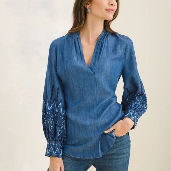 Embroidered-Sleeve Top - Picture 4 of 11